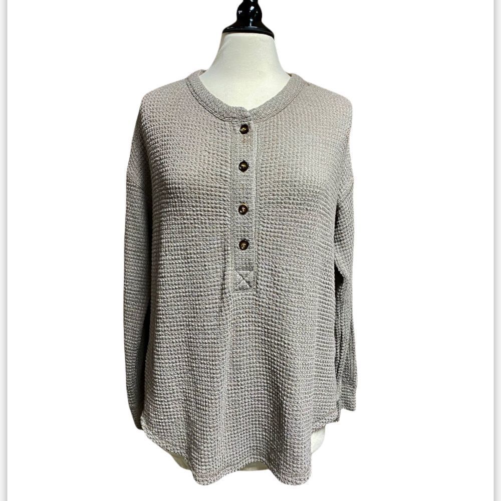 Mittoshop Taupe Waffle Knit Long Sleeve Tunic Top